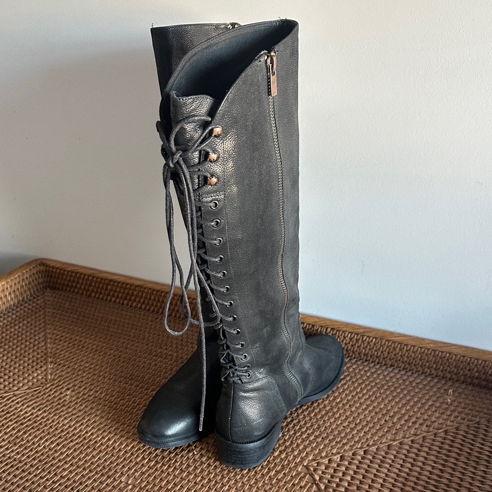Joie Charcoal Lace-Up Knee-High Boots